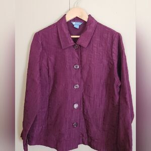 T30 Koret plum button up jacket/shirt long sleeved textured fabric Size Large